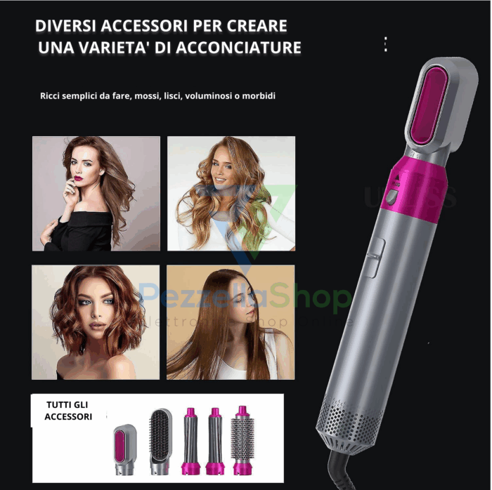 Spazzola Phon 5 in 1 Hair Styler Capelli mossi, lisci ricci