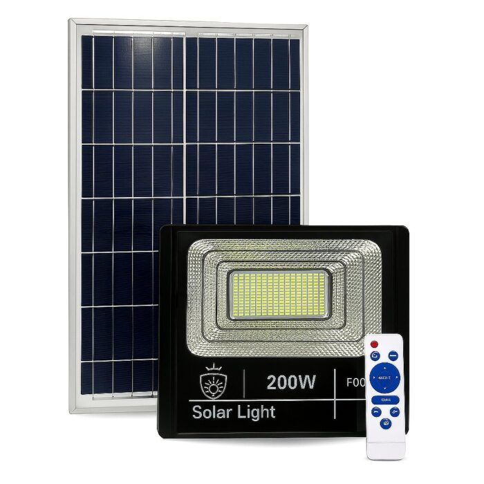 Faro LED 200W con Pannello Solare | Crepuscolare, 6500K, per Giardini ed Esterni
