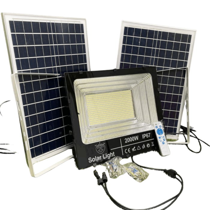 Faro LED 2000W con Doppio Pannello Solare | IP67 Crepuscolare, Alta Efficienza