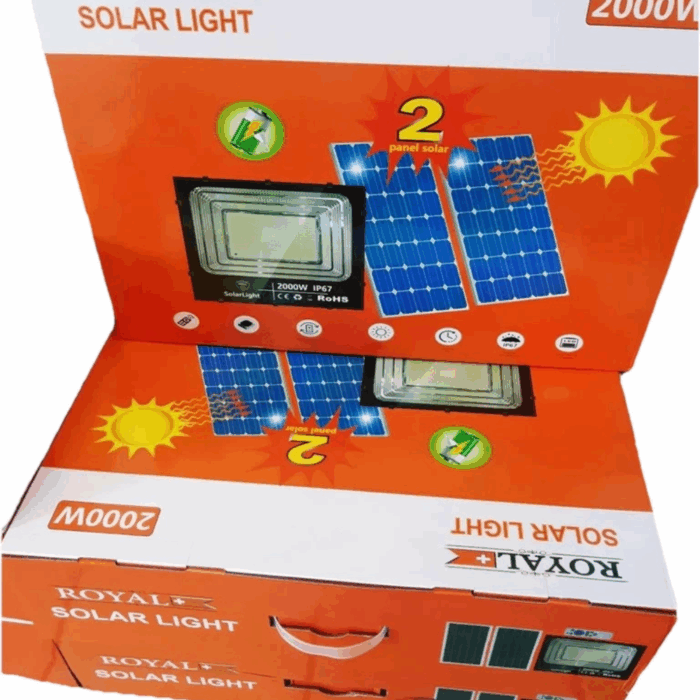 Faro LED 2000W con Doppio Pannello Solare | IP67 Crepuscolare, Alta Efficienza