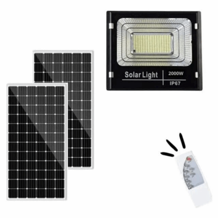 Faro LED 2000W con Doppio Pannello Solare | IP67 Crepuscolare, Alta Efficienza
