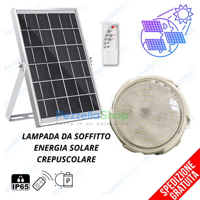 Plafoniera Con Pannello Solare 400w Crepuscolare 6500K