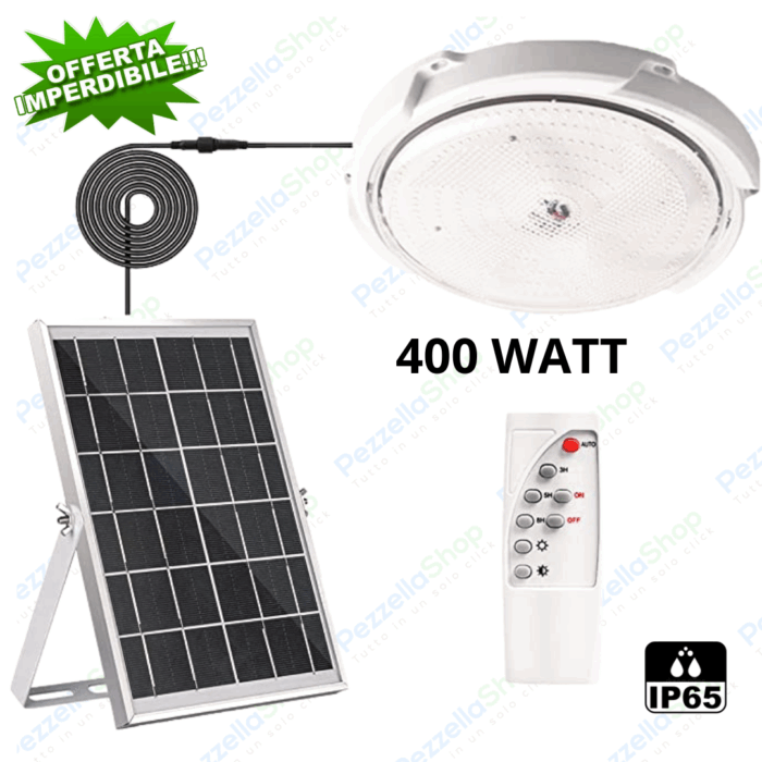 Plafoniera Con Pannello Solare 400w Crepuscolare 6500K