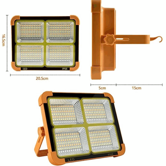 Faro Led Solare Ricaricabile Da Lavoro 120w ,Luce Fredda e Calda RGB , Power bank