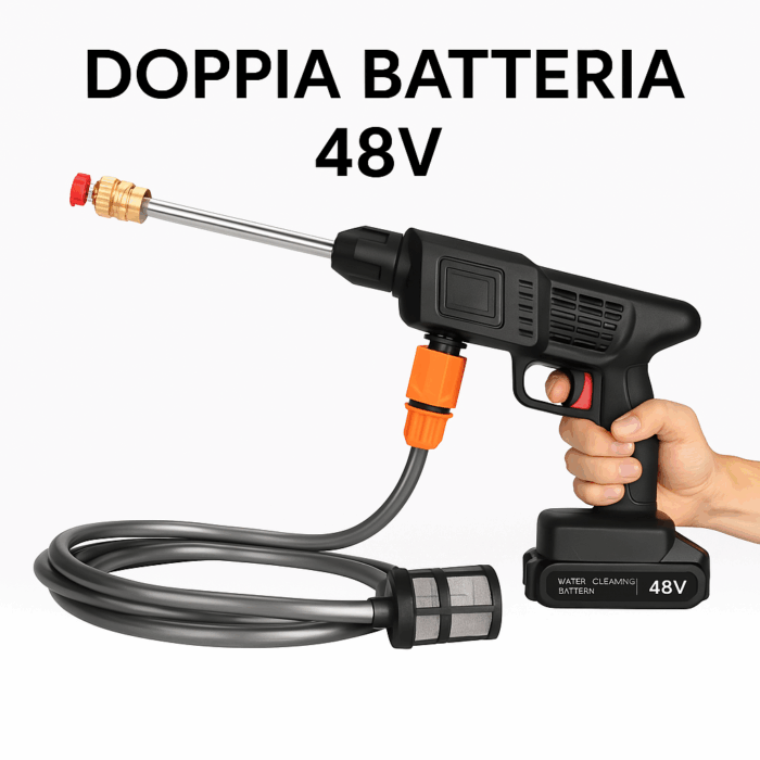 Pistola Idropulitrice Doppia Batteria 48V | Getto Regolabile e Accessori | Pulizia Potente e Versatile