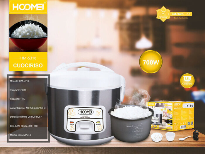 Cuociriso Elettrico 700Watt Capacità 1,8 Litri Risottiera Cucina Vapore
