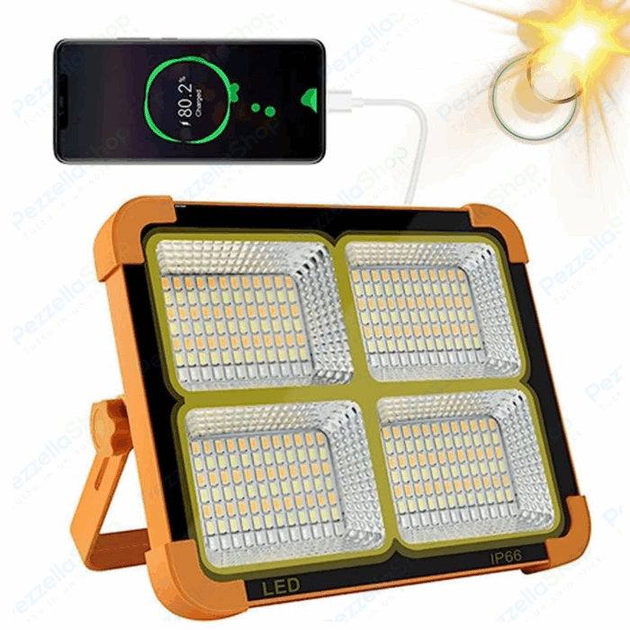 Faro Led Solare Ricaricabile Da Lavoro 300w Luce Fredda e Calda RGB Power bank