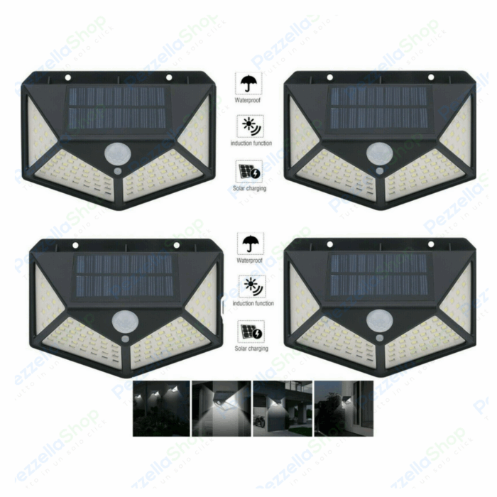 4 pz Lampade Solari 300 Led Con Sensore Movimento Illumina 270°
