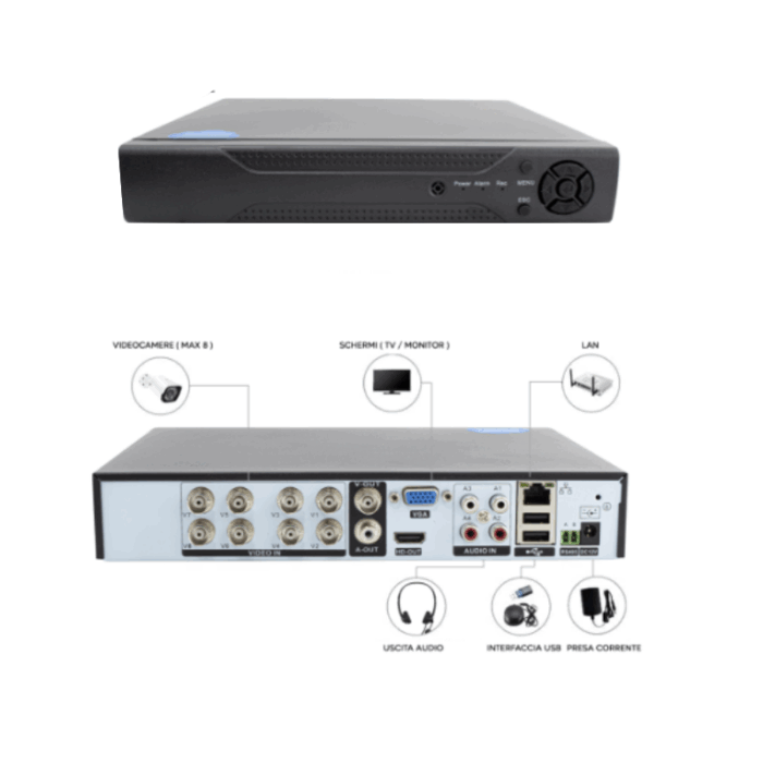DVR Digital Video Recorder AHD 8 Canali Video H.264 Sorveglianza con App