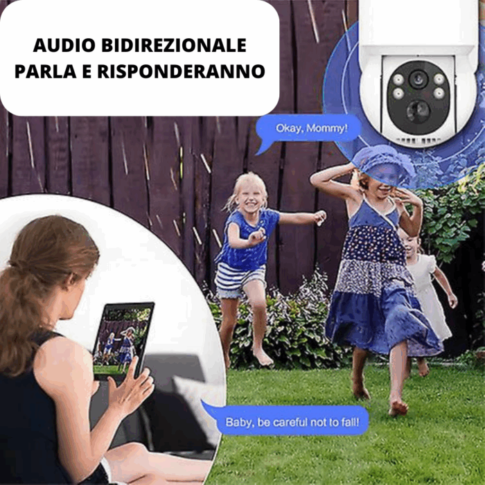 Telecamera Pannello Solare WiFi IP66 Wireless 1080p Pir Rilevamento Umano