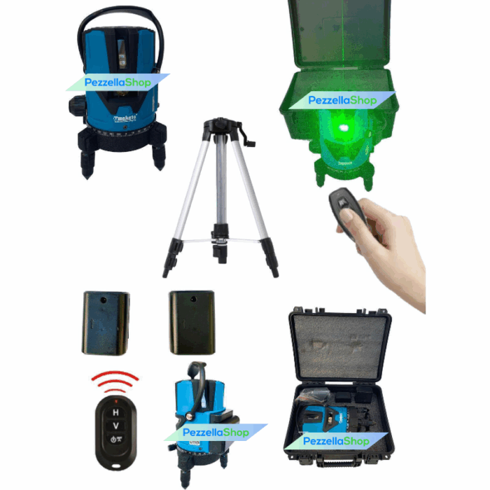 Livella Laser Autolivellante 5 Linee 360° a Batteria Con Telecomando e Valigetta