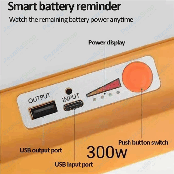 Faro Led Solare Ricaricabile Da Lavoro 300w Luce Fredda e Calda RGB Power bank