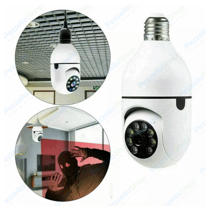 Telecamera a Bulbo Lampadina 360° WiFi Wireless Infrarossi Controllo Remoto