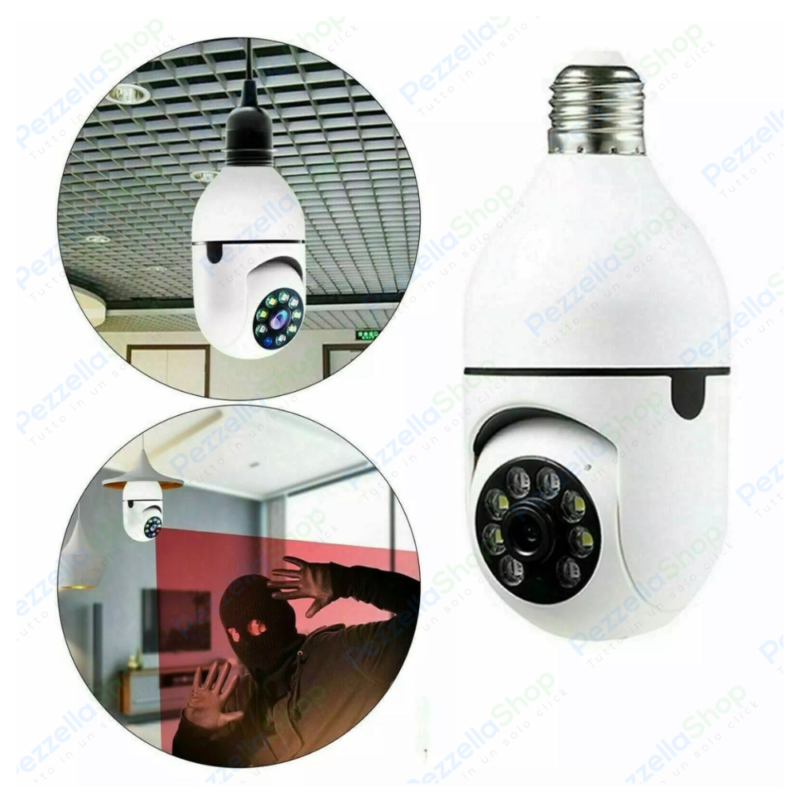 Telecamera a Bulbo Lampadina 360° WiFi Wireless Infrarossi Controllo Remoto