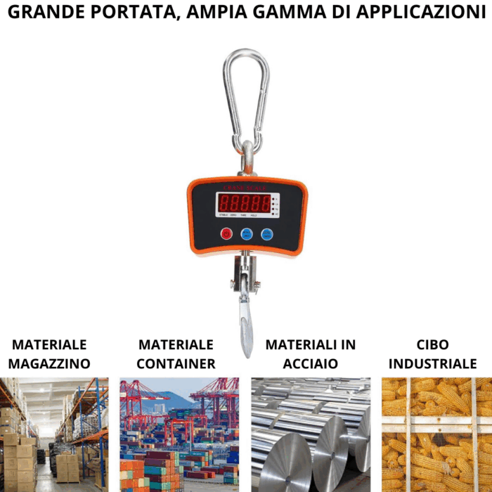 Bilancia Industriale 1000 kg | Elettronica, Display LED, Gancio per Gru