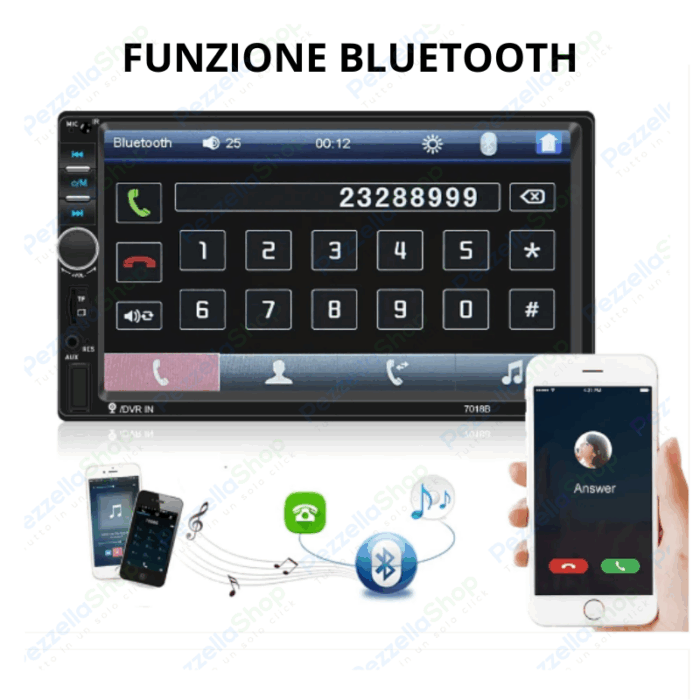 Autoradio 2 Din 7 Pollici Mirror Link Bluetooth Touchscreen USB MP5 Auto