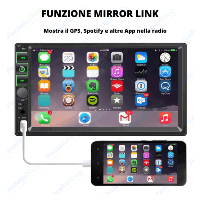 Autoradio 2 Din 7 Pollici Mirror Link Bluetooth Touchscreen USB MP5 Auto