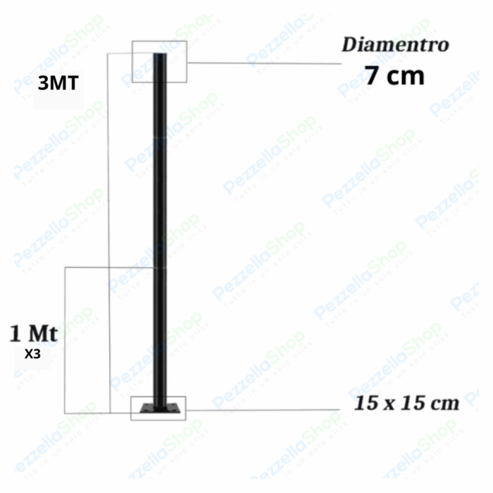 Palo in Ferro 3 Metri Componibili per Lampioni LED Fari Lampade Giardino