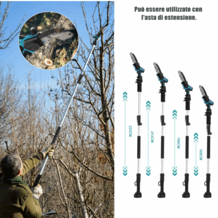 Asta Telescopica Allungabile 230cm a Batteria per Motoseghe, Cesoie, Tagliarami