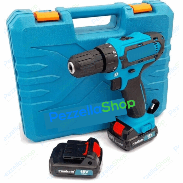 Trapano Avvitatore Doppia Batteria 18V Cordless 2Ah 24 Accessori + Valigetta