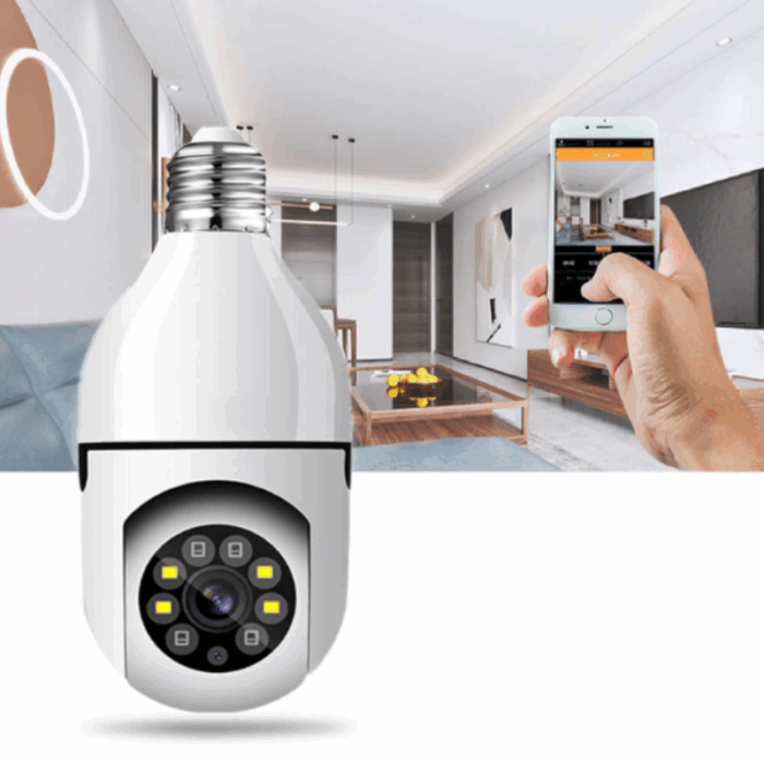 Telecamera Wif-Fi 360° Bulbo Lampadina 1080p Videocamera Visione Notturna a Colori con Applicazione per Cellulare