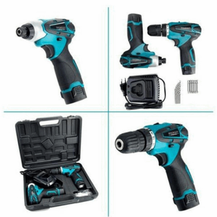 Kit 2 Trapani Cordless 18V Batterie a Litio 2.0 Ah con Valigetta + Accessori e Caricatore