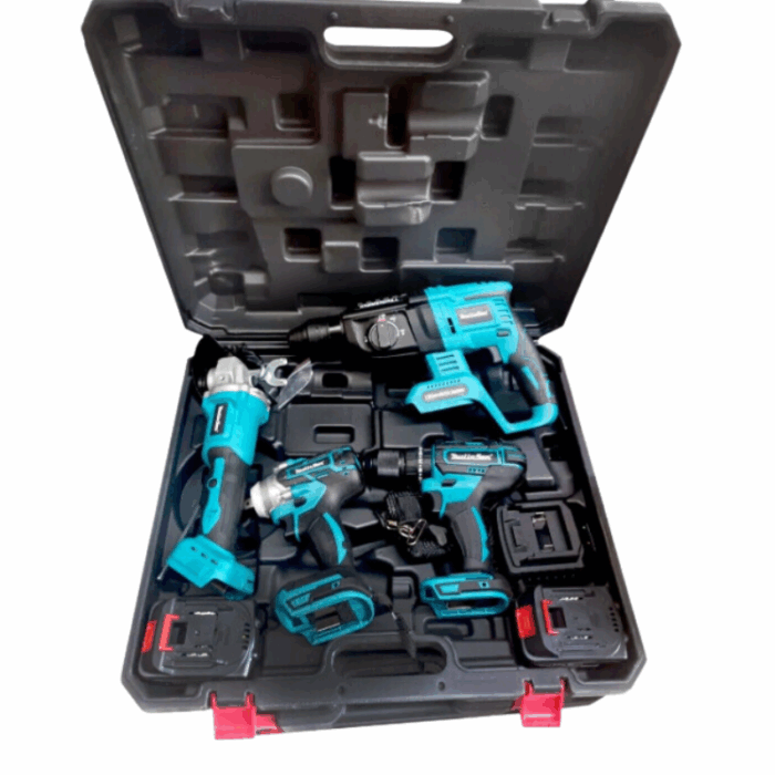 Kit 5 in 1 Doppia Batteria 88V con Trapano, Avvitatore ad Impulsi, Smeragliatrice Angolare, Martello Tassellatore, Torcia con Valigetta