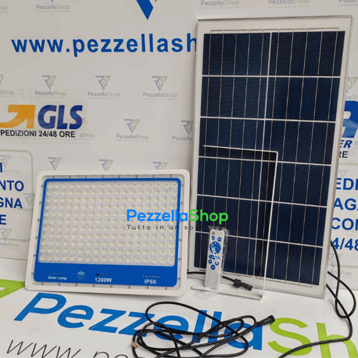 Faro Solare 1200w Slim Crepuscolare IP66 Impermeabile Telecomando, Per Esterno, Giardino, Kit Completo