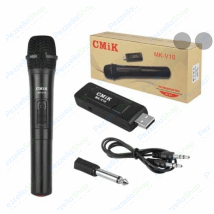 Microfono 2 in 1 - Senza Fili Wireless o con Filo, Ricevitore USB Professionale
