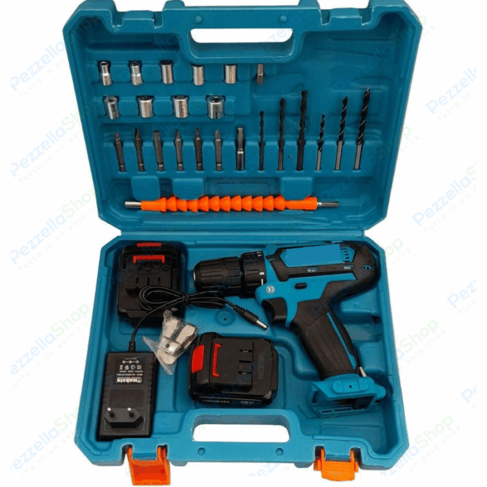 Trapano Avvitatore Doppia Batteria 18V Cordless 2Ah 24 Accessori + Valigetta
