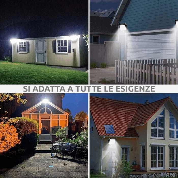 Faro Solare 1200w Slim Crepuscolare IP66 Impermeabile Telecomando, Per Esterno, Giardino, Kit Completo