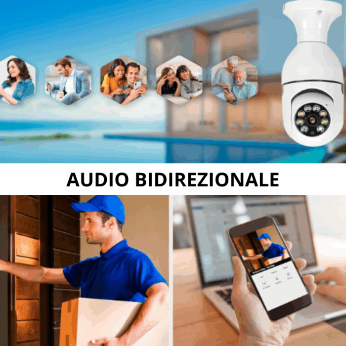 Telecamera Wif-Fi 360° Bulbo Lampadina 1080p Videocamera Visione Notturna a Colori con Applicazione per Cellulare