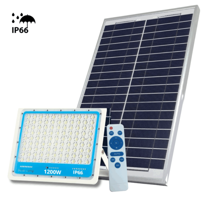 Faro Solare 1200w Slim Crepuscolare IP66 Impermeabile Telecomando, Per Esterno, Giardino, Kit Completo