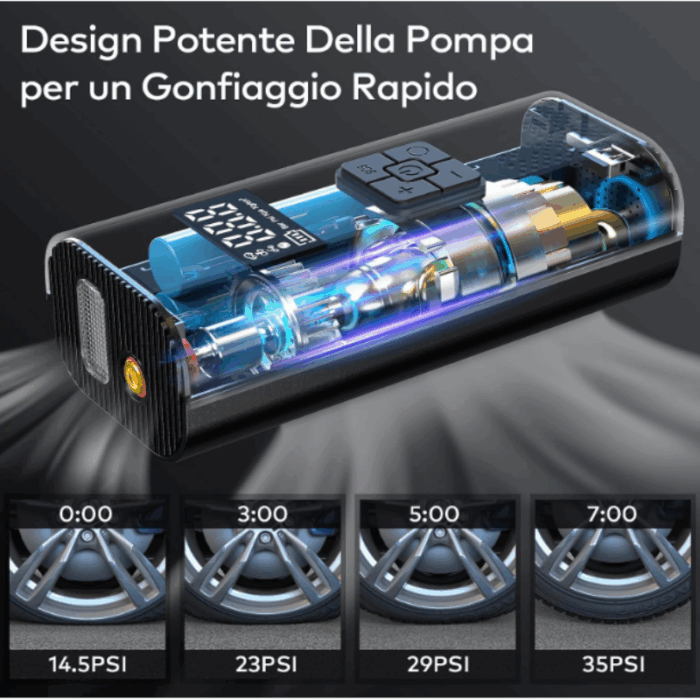 Mini Compressore Aria Portatile Batteria 6000mAH | Gonfiatore Ruote Torcia per Auto Bicicletta Bici Moto Monopattino Palloni