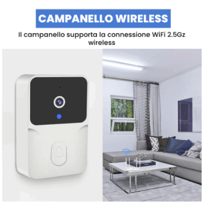 Campanello con Videocamera, Wireless, App sul Cellulare, Wi-Fi Bluetooth, Videosorveglianza, Audio Bidirezionale, Porta, Casa, Ufficio