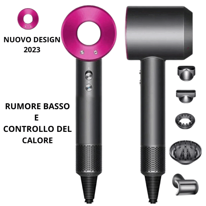 Phon Professionale Ionico 1800W con 5 Accessori – Asciugacapelli Supersonico per Capelli Lisci, Ricci e Anticrespo