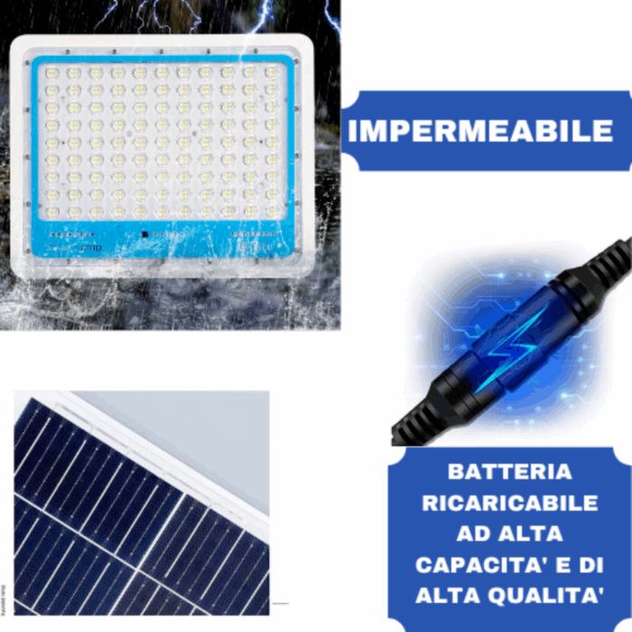 Faro Solare 1200w Slim Crepuscolare IP66 Impermeabile Telecomando, Per Esterno, Giardino, Kit Completo