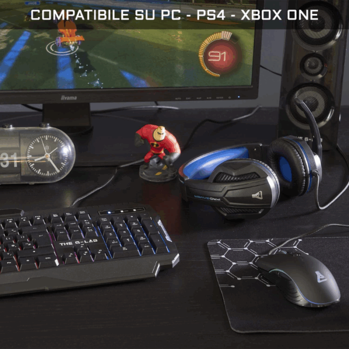 Set 4 Pezzi Gaming Tastiera Retroilluminata, Mouse, Tappetino Antiscivolo, Cuffie Speaker