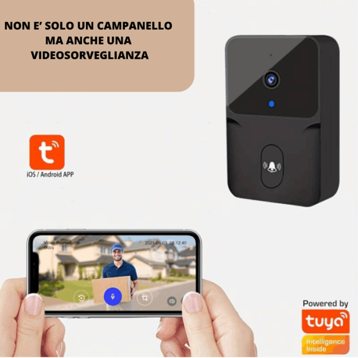 Campanello con Videocamera, Wireless, App sul Cellulare, Wi-Fi Bluetooth, Videosorveglianza, Audio Bidirezionale, Porta, Casa, Ufficio