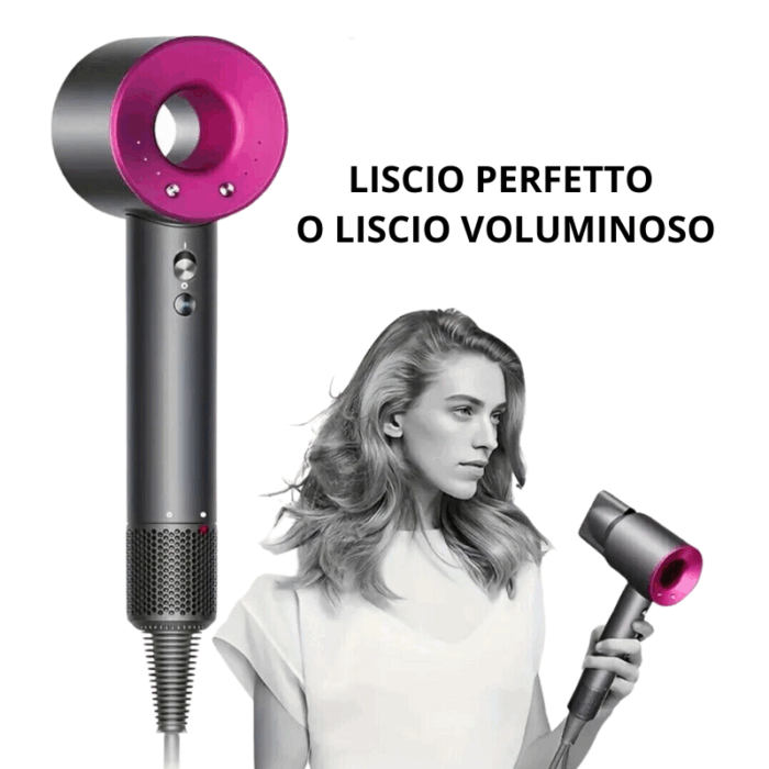 Phon Professionale Ionico 1800W con 5 Accessori – Asciugacapelli Supersonico per Capelli Lisci, Ricci e Anticrespo