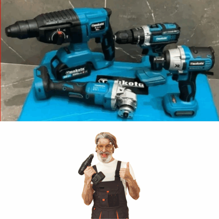 Kit 5 in 1 Doppia Batteria 88V con Trapano, Avvitatore ad Impulsi, Smeragliatrice Angolare, Martello Tassellatore, Torcia con Valigetta