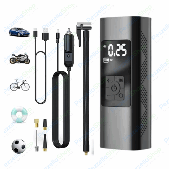 Mini Compressore Aria Portatile Batteria 6000mAH | Gonfiatore Ruote Torcia per Auto Bicicletta Bici Moto Monopattino Palloni
