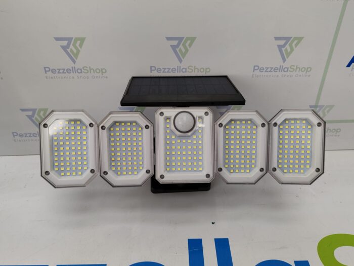 Faretto 300 Led a Ricarica Solare con Pannello e Telecomando 5 Facce Sensore di Movimento e Crepuscolare IP65