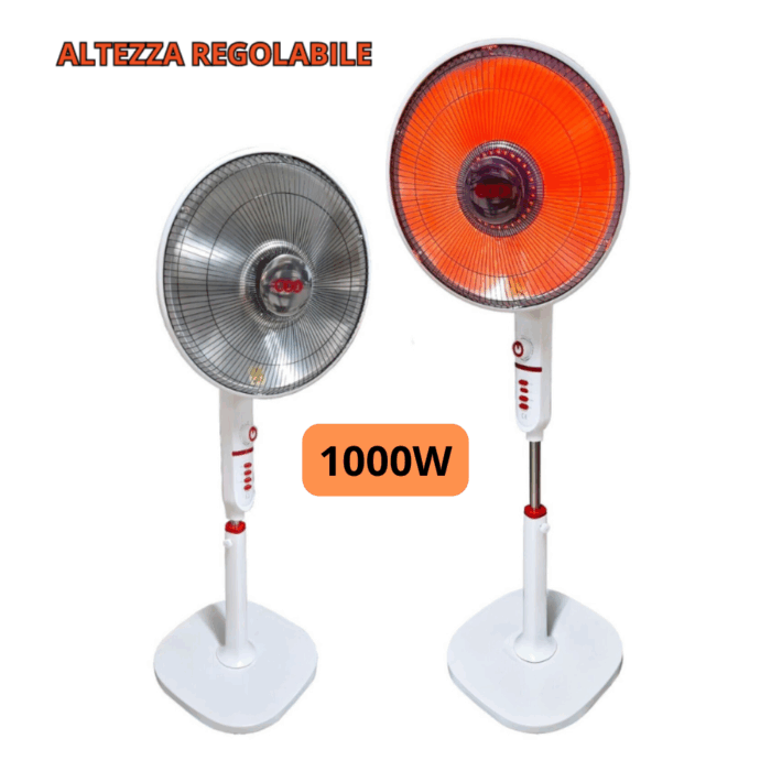 Stufa Parabola Elettrica a Carbonio 1000W - Basso Consumo, Anti-Ribaltamento e Oscillante