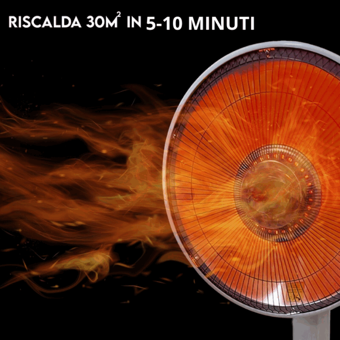 Stufa Parabola Elettrica a Carbonio 1000W - Basso Consumo, Anti-Ribaltamento e Oscillante