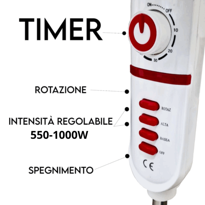 Stufa Parabola Elettrica a Carbonio 1000W - Basso Consumo, Anti-Ribaltamento e Oscillante
