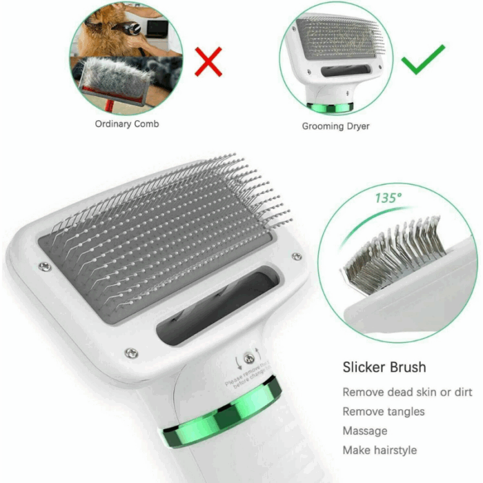 Spazzola Phon 2 in 1 Animali Domestici Asciuga e Pettina Peli - Rumore Basso 2 Velocità