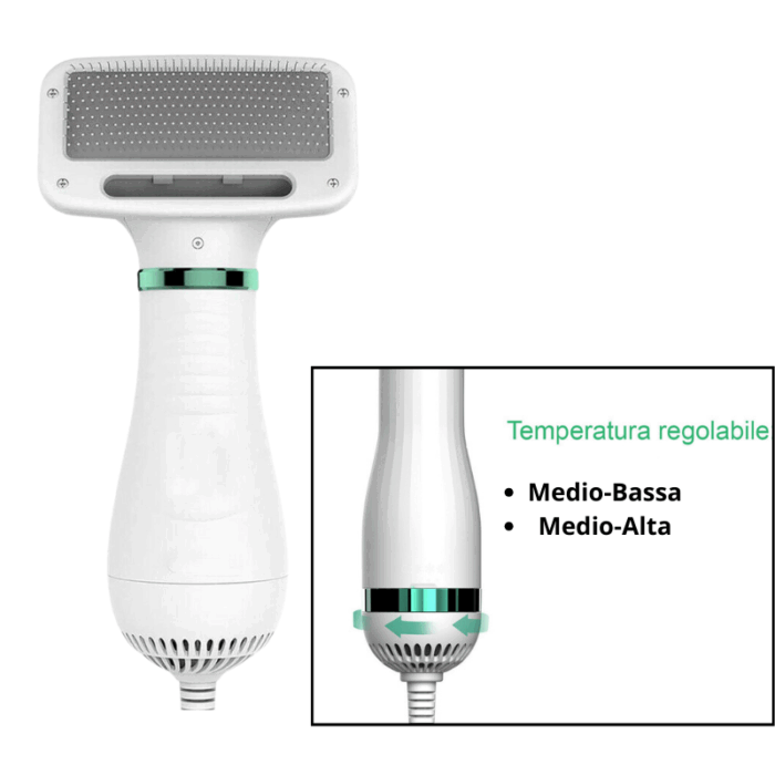 Spazzola Phon 2 in 1 Animali Domestici Asciuga e Pettina Peli - Rumore Basso 2 Velocità