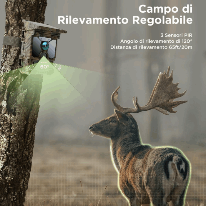 Fototrappola 4G Ricarica Solare Visione Notturna IP66 HD Monitoraggio Raccolti, Studio Fauna