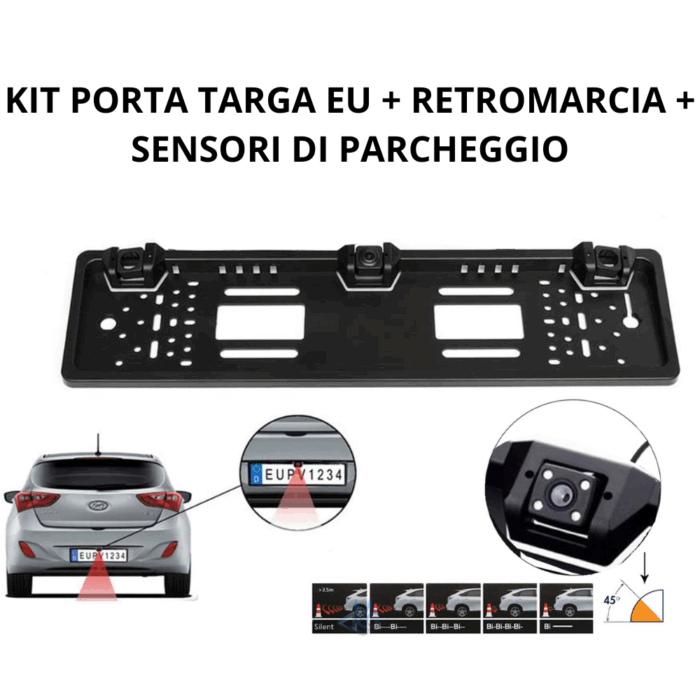 Porta Targa EU con Telecamera Posteriore HD e Sensori di Parcheggio | Visione Notturna e Impermeabile IP68
